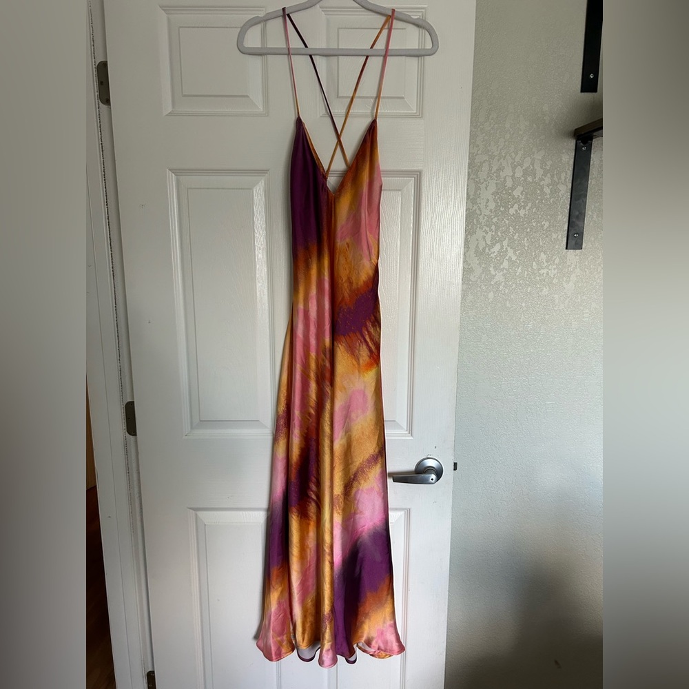 Zara Ombre Slip Maxi Dress in Pink, Purple & Gold/Orange